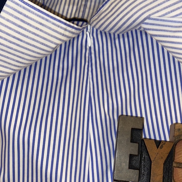 J. CREW FACTORY One Shoulder Ruffle Blue & White Striped Top with Navy Trim - Picture 9 of 10